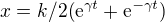 kopírovat do textarea $x = k/2(\mathrm{e}^{\gamma t}+\mathrm{e}^{-\gamma t})$