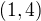 $(1, 4)$