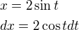 kopírovat do textarea $x=2\sin t\nldx=2\cos t dt$