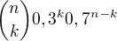 ${n \choose k} 0,3^k 0,7^{n-k}$