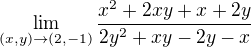 $\lim_{(x,y)\to(2,-1)}\frac{x^2+2xy+x+2y}{2y^2+xy-2y-x}$