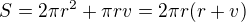 $S = 2\pi r^2+\pi r v = 2\pi r(r + v)$