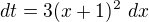 kopírovat do textarea $\ dt=3(x+1)^{2}\ dx$