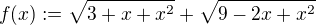 $f(x) := \sqrt{3+x+x^2}+\sqrt{9-2x+x^2}$