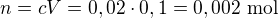 $n=cV=0,02\cdot 0,1=0,002\text{ mol}$