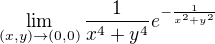 $\lim_{(x,y)\to(0,0)}\frac{1}{x^{4}+y^{4}}e^{-\frac{1}{x^{2}+y^{2}}}$