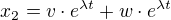 kopírovat do textarea $x_{2}=v \cdot e^{\lambda t} + w \cdot e^{\lambda t}$