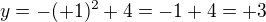 $y = - (+1)^2 + 4 = -1 + 4 = +3$