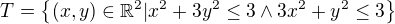 kopírovat do textarea $T = \{(x,y)\in \mathbb{R}^2 | x^2 + 3y^2\le 3 \wedge 3x^2 +y^2 \le 3 \}$