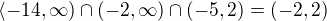 kopírovat do textarea $\langle-14,\infty )\cap (-2,\infty )\cap (-5,2)=(-2,2)$