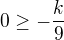 $0 \ge -\frac{k}{9}$