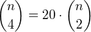 ${n\choose 4}=20\cdot {n\choose 2}$