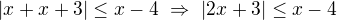 $|x+x+3|\leq x-4\ \Rightarrow\ |2x+3|\leq x-4$