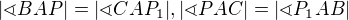 $|\sphericalangle BAP|=|\sphericalangle CAP_1|,|\sphericalangle PAC|=|\sphericalangle P_1AB|$
