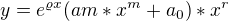 $y=e^{\varrho x}(am*x^{m}+a_{0})*x^{r}$