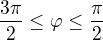 $\frac{3\pi}{2} \le \varphi \le \frac{\pi}{2}$