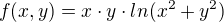 kopírovat do textarea $f(x,y) = x\cdot y\cdot ln(x^{2}+y^{2})$