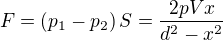 $F=\(p_1-p_2\)S=\frac{2pVx}{d^2-x^2}$