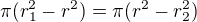 $\pi (r_1^2-r^2)=\pi (r^2-r_2^2)$