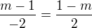 kopírovat do textarea $\frac{m-1}{-2}=\frac{1-m}{2}$