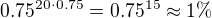 $0.75^{20\cdot 0.75}=0.75^{15}\approx 1\%$