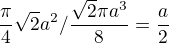 $\frac{\pi }{4}\sqrt{2}a^{2} / \frac{\sqrt{2}\pi a^{3}}{8}=\frac{a}{2}$