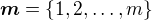 $\boldsymbol{m}=\{1,2,\ldots, m\}$