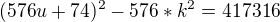 $(576u + 74)^2-576*k^2=417 316$