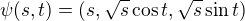 $\psi(s,t)=(s,\sqrt{s}\cos t, \sqrt{s}\sin t)$