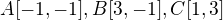 $A [-1,-1], B[3,-1], C[1,3]$