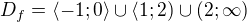 $D_f=\langle-1;0\rangle\cup\langle1;2)\cup(2;\infty)$