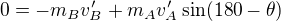 $0=-m_Bv_B^\prime+m_Av_A^\prime\sin(180-\theta)$