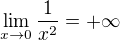 $\lim_{x \to 0}\frac{1}{x^2} = +\infty$