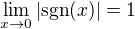 $\lim_{x\to0}|\textrm{sgn}(x)|=1$