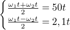 $\begin{cases}\frac{\omega _1t+\omega _2t}{2}=50t\\\frac{\omega _1t-\omega _2t}2=2,1t \end{cases}$