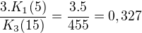 $\frac{3.K_{1}(5)}{K_{3}(15)}=\frac{3.5}{455}=0,327$