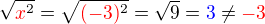 $\sqrt{\color{red}x\color{black}^2} = \sqrt{\color{red}(-3)\color{black}^2} = \sqrt 9 = \color{blue}3\color{black} \neq \color{red}-3$