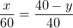 kopírovat do textarea $\frac{x}{60}=\frac{40-y}{40}$