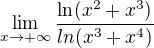$\lim_{x\to+\infty }{\frac{\ln (x^{2}+x^{3})}{ln(x^{3}+x^{4})}}$