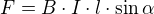 $F=B\cdot I\cdot l\cdot \sin \alpha $
