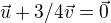 $ \vec u + 3/4\vec v= \vec0$