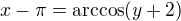 $x-\pi=\arccos(y+2)$