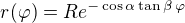 $r(\varphi)=Re^{-\cos\alpha\tan\beta\,\varphi}$