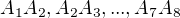 $A_{1}A_{2}, A_{2}A_{3},...,A_{7}A_{8}$