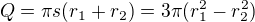 $Q=\pi s(r_1+r_2)=3\pi(r_1^2-r_2^2)$