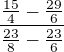 $\frac{\frac{15}{4}-\frac{29}{6}}{\frac{23}{8}-\frac{23}{6}}$