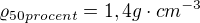 $\varrho _{50procent} = 1,4 g \cdot cm^{-3}$