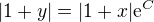 $|1+y| = |1+x| \mathrm{e}^C$