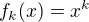 $f_k(x)=x^k$