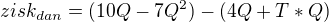 kopírovat do textarea $zisk_{dan}=(10Q-7Q^{2})-(4Q+T*Q)$
